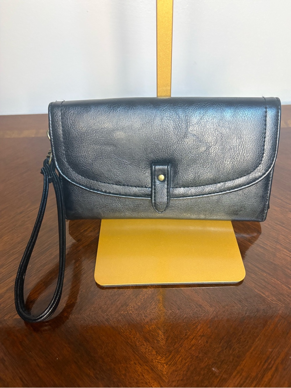 Sleek Black Leather Wristlet Clutch - Versatile Women's Accessory